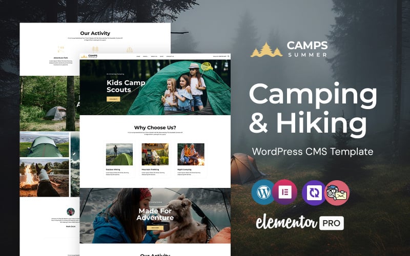 Camps - camping, hiking and adventure WordPress Elementor Theme theme free